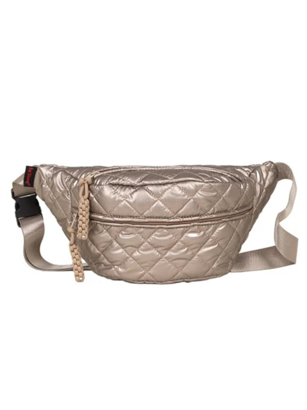 Metallic Quilted Crossbody Sling Bag Multi Pocket Fanny Pack Adjustable Strap